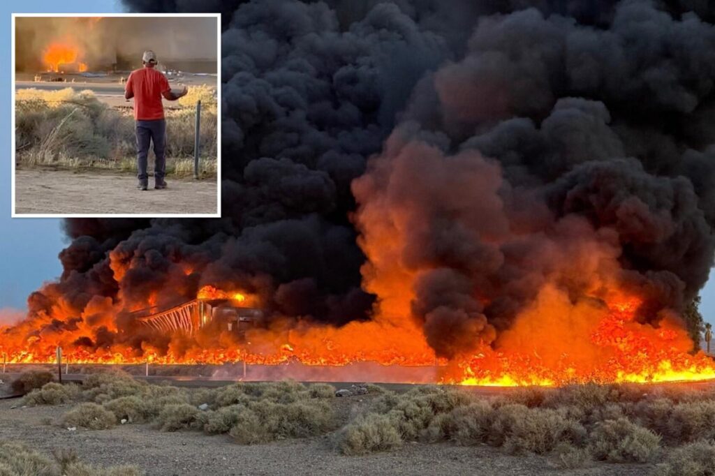 Desert Blaze Ignites After Fiery Collision in California Desert Blaze Ignites After Fiery Collision in California